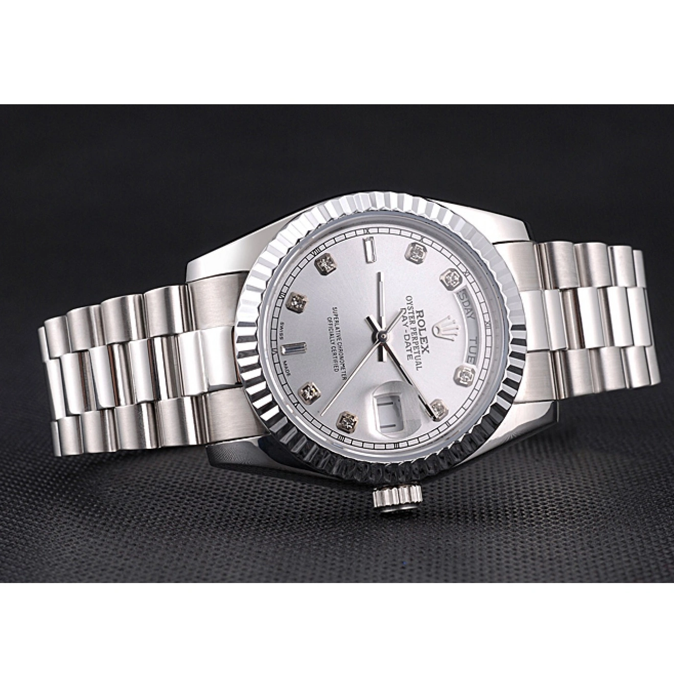 Aaa replica watch Day-Date Dial Steel Stainless Silver Polished Rolex 1025